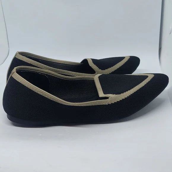 Birdies Blackbird Knit Flats Jet Black With Tan Trim Shoes Women's Size 9 - Picture 4 of 12